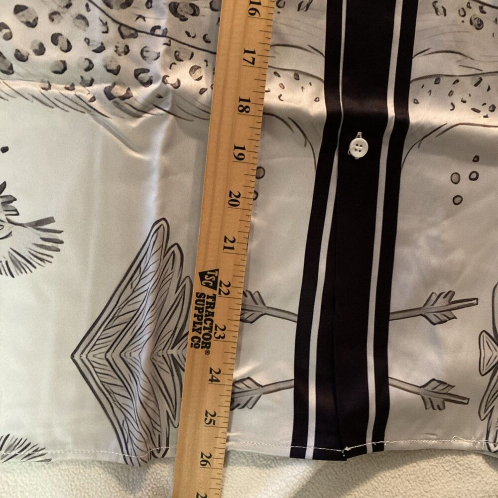Custom Made Silk Like Lounge Shirt Size 5XL Geometric Design White/Black Classic - Picture 5 of 7